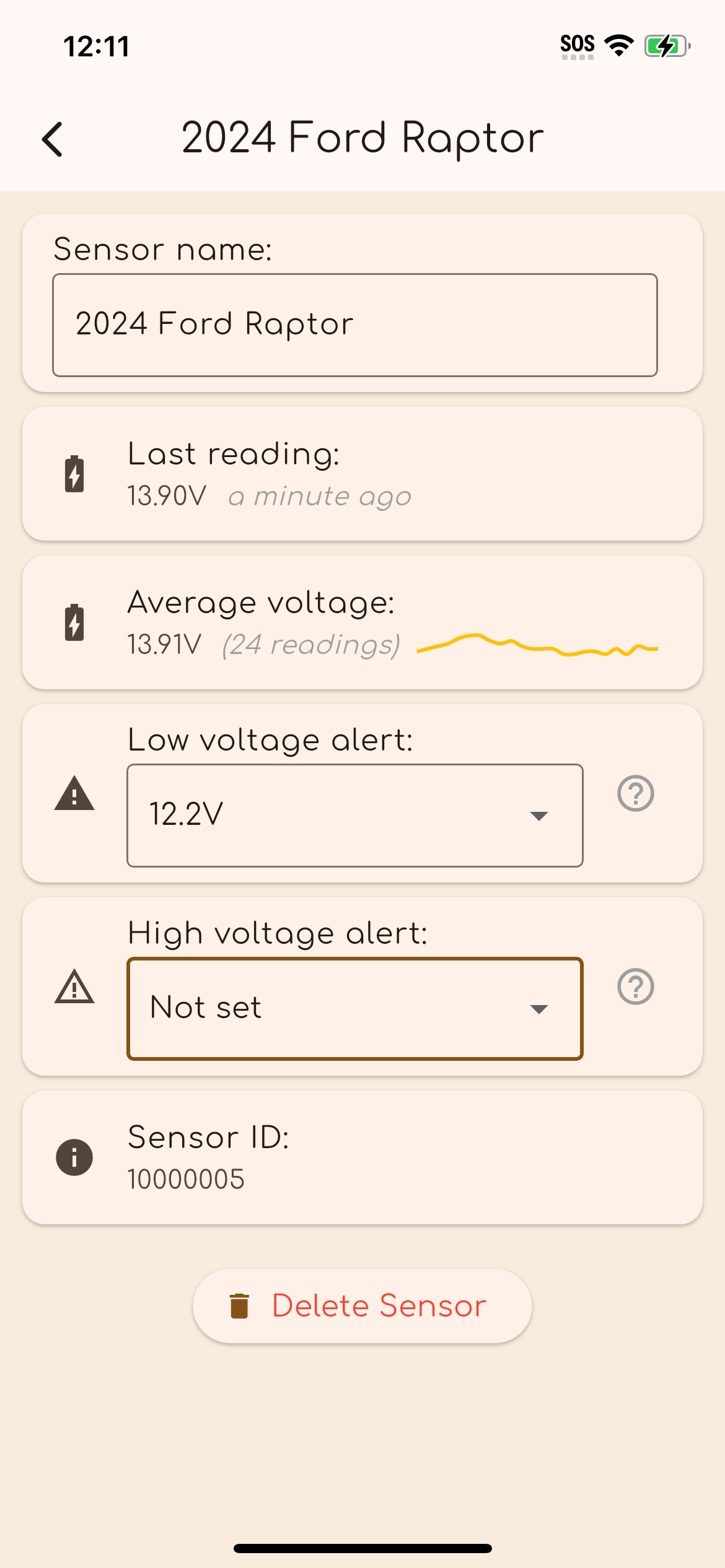 Sensor view in the companion app